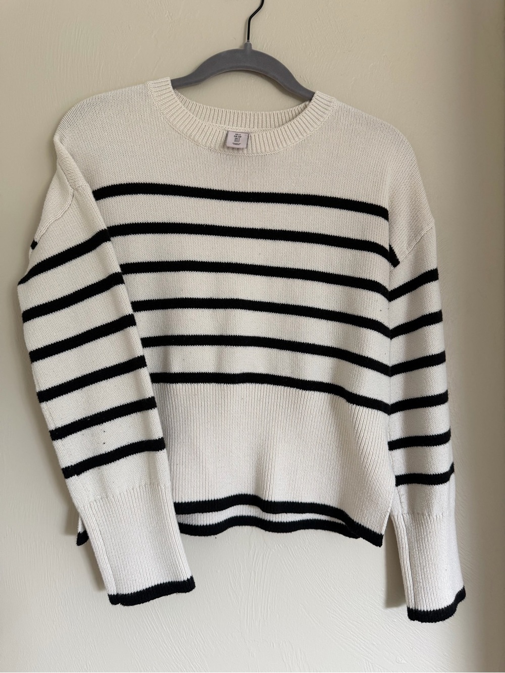 Sincerely Jules Cream Crewneck Sweater with Black Stripe